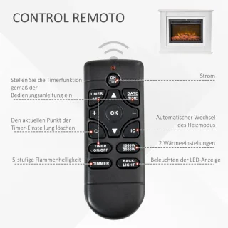 Sfeerhaard Elektrisch - Haard met Verwarming - 3D LED-vlameffect - 1000/2000W - Openhaard - Decoratieve Haardkachel - Kachel Vrijstaand - MDF - Wit - 98x27.5x80 cm