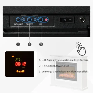 Sfeerhaard Elektrisch - Haard met Verwarming - 3D LED-vlameffect - 1000/2000W - Openhaard - Decoratieve Haardkachel - Kachel Vrijstaand - MDF - Wit - 98x27.5x80 cm