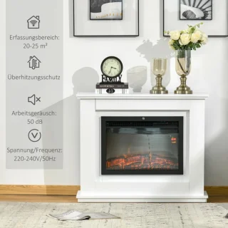 Sfeerhaard Elektrisch - Haard met Verwarming - 3D LED-vlameffect - 1000/2000W - Openhaard - Decoratieve Haardkachel - Kachel Vrijstaand - MDF - Wit - 98x27.5x80 cm