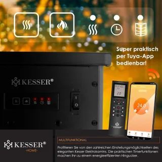 Elektrische Open Haard met Verwarming en Afstandsbediening - Panorama Kijkvenster en LED-vlameffect