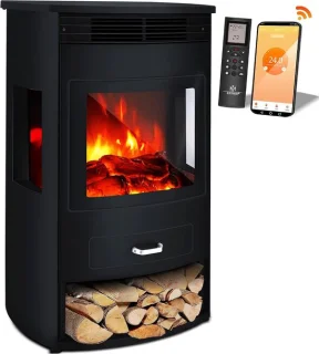 Elektrische Open Haard met Verwarming en Afstandsbediening - Panorama Kijkvenster en LED-vlameffect