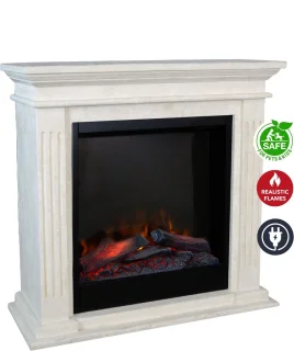 Xaralyn Cadiz ELE-SWP elektrische open haard - Witte natuurstenen haardombouw gepolijst - 1500 Watt verwarming - afstandsbediening