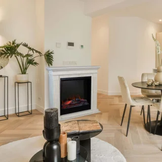 Xaralyn Cadiz ELE-SWP elektrische open haard - Witte natuurstenen haardombouw gepolijst - 1500 Watt verwarming - afstandsbediening