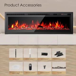 Elektrische Wandhaard HomeByNicole LuxeFlame 40” – 3-in-1 Inbouw, Wandmontage & Vrijstaand – Realistisch 3D Vlameffect met 12 Kleurmodi, Touchscreen & Afstandsbediening – Timer, Stil, 1500W – Zwart
