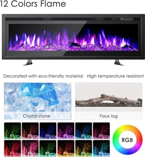 Elektrische Wandhaard HomeByNicole LuxeFlame 40” – 3-in-1 Inbouw, Wandmontage & Vrijstaand – Realistisch 3D Vlameffect met 12 Kleurmodi, Touchscreen & Afstandsbediening – Timer, Stil, 1500W – Zwart
