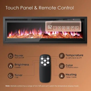 Elektrische Wandhaard HomeByNicole LuxeFlame 40” – 3-in-1 Inbouw, Wandmontage & Vrijstaand – Realistisch 3D Vlameffect met 12 Kleurmodi, Touchscreen & Afstandsbediening – Timer, Stil, 1500W – Zwart