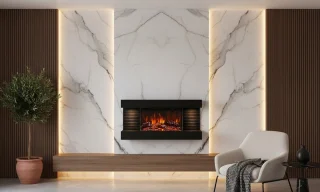 Elektrische Wandhaard HomeByNicole AuraFlame 33” – 3D Vlameffect, LED Omgevingslicht, Timer & Afstandsbediening – Moderne Zwarte Inbouwhaard – Energiezuinige Elektrische Sfeerhaard met Verwarming 750W/1500W – Veilig & Stijlvol voor Woonkamer