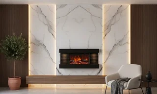 Elektrische Wandhaard HomeByNicole AuraFlame 33” – 3D Vlameffect, LED Omgevingslicht, Timer & Afstandsbediening – Moderne Zwarte Inbouwhaard – Energiezuinige Elektrische Sfeerhaard met Verwarming 750W/1500W – Veilig & Stijlvol voor Woonkamer