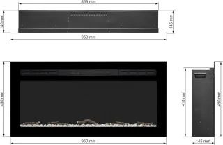 Elektrische open haard Ganeey LumaFire 3D – Wandmontage & Inbouw – Realistisch 3D-vlameffect met Knettereffect – 900/1800 W Verwarming – LED-verlichting – Afstandsbediening & Timer – Modern Zwart Design voor Woonkamer en Slaapkamer