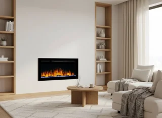 Elektrische open haard Ganeey LumaFire 3D – Wandmontage & Inbouw – Realistisch 3D-vlameffect met Knettereffect – 900/1800 W Verwarming – LED-verlichting – Afstandsbediening & Timer – Modern Zwart Design voor Woonkamer en Slaapkamer