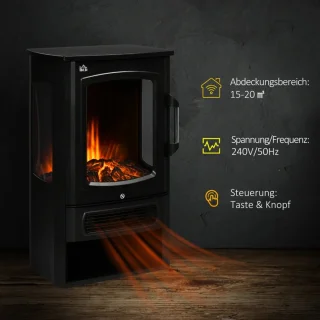 Sfeerhaard Elektrisch - Haard met Verwarming - met Realistische Vlameffect - 2 Warmtestanden - 2000 W - Kachel Vrijstaand - Openhaard - Oververhittingsbeveiliging - Staal - Zwart - 44,5 x 32 x 74 cm