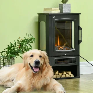 Sfeerhaard Elektrisch - Haard met Verwarming - met Realistische Vlameffect - 2 Warmtestanden - 2000 W - Kachel Vrijstaand - Openhaard - Oververhittingsbeveiliging - Staal - Zwart - 44,5 x 32 x 74 cm