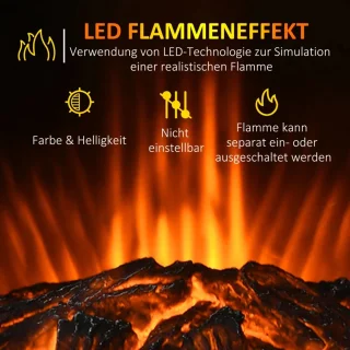 Sfeerhaard Elektrisch - Haard met Verwarming - met Realistische Vlameffect - 2 Warmtestanden - 2000 W - Kachel Vrijstaand - Openhaard - Oververhittingsbeveiliging - Staal - Zwart - 44,5 x 32 x 74 cm