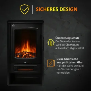Sfeerhaard Elektrisch - Haard met Verwarming - met Realistische Vlameffect - 2 Warmtestanden - 2000 W - Kachel Vrijstaand - Openhaard - Oververhittingsbeveiliging - Staal - Zwart - 44,5 x 32 x 74 cm
