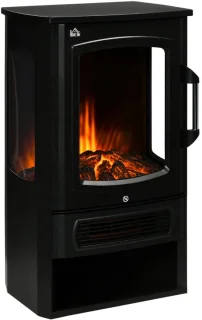 Sfeerhaard Elektrisch - Haard met Verwarming - met Realistische Vlameffect - 2 Warmtestanden - 2000 W - Kachel Vrijstaand - Openhaard - Oververhittingsbeveiliging - Staal - Zwart - 44,5 x 32 x 74 cm