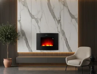 Elektrische Sfeerhaard met Wifi & Afstandsbediening – HomeByNicole SmartFlame™ 2650 Curved – 26 Inch – 2000W Verwarming – LED Vlammen met 2 Warmtestanden – Timer & App-bediening – Gebogen Glas – Modern Design – Zwart