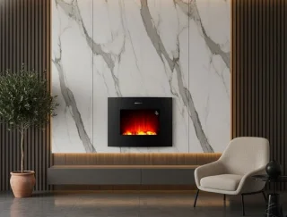 Elektrische Sfeerhaard met Wifi & Afstandsbediening – HomeByNicole SmartFlame™ 2650 Curved – 26 Inch – 2000W Verwarming – LED Vlammen met 2 Warmtestanden – Timer & App-bediening – Gebogen Glas – Modern Design – Zwart