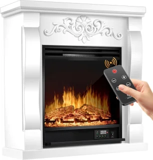 Elektrische open haard Ganeey® Luxe 3D Vlameffect 1800W met Verwarming, Thermostaat, Timer & Afstandsbediening – LED Sfeerlicht, Realistisch Haardvuur zonder Rook – Vrijstaand Design in Villa/Wit – Energiezuinige Infraroodverwarming