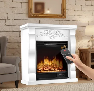 Elektrische open haard Ganeey® Luxe 3D Vlameffect 1800W met Verwarming, Thermostaat, Timer & Afstandsbediening – LED Sfeerlicht, Realistisch Haardvuur zonder Rook – Vrijstaand Design in Villa/Wit – Energiezuinige Infraroodverwarming