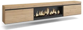 Moderne TV-Meubel met Elektrische Haard - Groot Formaat 267x45x35 cm - Hangend Eiken Design