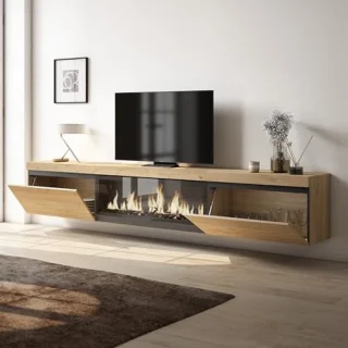 Moderne TV-Meubel met Elektrische Haard - Groot Formaat 267x45x35 cm - Hangend Eiken Design