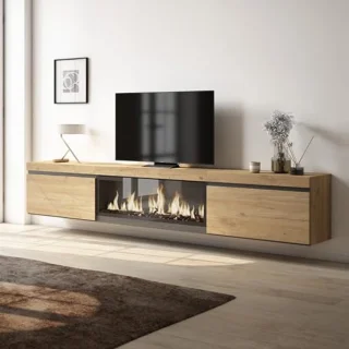 Moderne TV-Meubel met Elektrische Haard - Groot Formaat 267x45x35 cm - Hangend Eiken Design