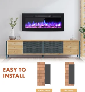 Inbouw Wandhaard met HD-glazen Touchscreen en 9 Kleuren LED-vlam