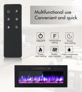 Inbouw Wandhaard met HD-glazen Touchscreen en 9 Kleuren LED-vlam