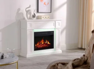 Elektrische Sfeerhaard – Vrijstaand – 1800W – LED Vlameffect met Geluid – 12 Warmtestanden – Timer – Afstandsbediening – Klassiek Design – Wit MDF – 104cm