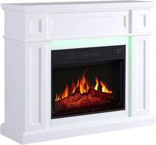 Elektrische Sfeerhaard – Vrijstaand – 1800W – LED Vlameffect met Geluid – 12 Warmtestanden – Timer – Afstandsbediening – Klassiek Design – Wit MDF – 104cm