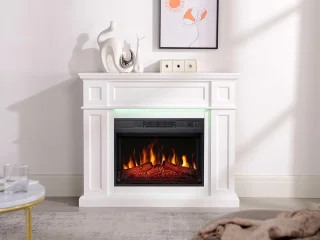 Elektrische Sfeerhaard – Vrijstaand – 1800W – LED Vlameffect met Geluid – 12 Warmtestanden – Timer – Afstandsbediening – Klassiek Design – Wit MDF – 104cm
