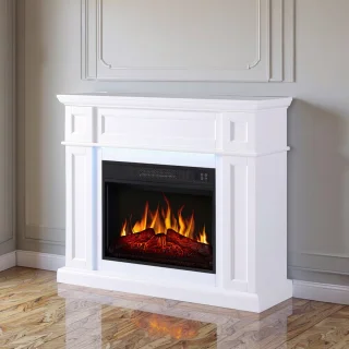 Elektrische Sfeerhaard – Vrijstaand – 1800W – LED Vlameffect met Geluid – 12 Warmtestanden – Timer – Afstandsbediening – Klassiek Design – Wit MDF – 104cm
