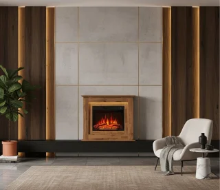 Elektrische Sfeerhaard LuxeWood™ 100 cm – 2000W Verwarming & Realistisch 3D Vlameffect – LED Sfeerverlichting, Thermostaat, Timer & Afstandsbediening – Vrijstaande Design Haard Donker Eiken – HomeByNicole