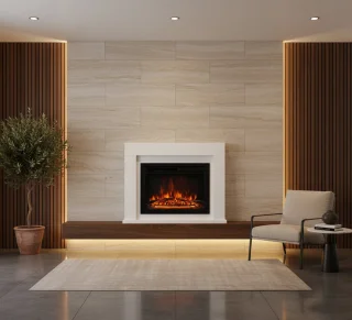 Elektrische Haard 3D – Vrijstaande Design Haard met 3D-Vlammen, LED Omgevingslicht, Verstelbare Thermostaat en Afstandsbediening – Modern Witte Open Haard voor Woonkamer, Slaapkamer & Thuiskantoor