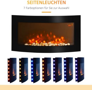 Wat vinden we goed aan de Sfeerhaard Elektrisch - Haard met Verwarming - Wandhaard met LED-vlameffect - 7 Vlamkleuren - 1000/2000 W - Openhaard met Timer, Regelbare Thermostaat - Decoratieve Haardkachel - Kachel - Zwart
