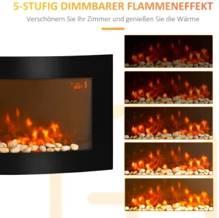 Sfeerhaard Elektrisch - Haard met Verwarming - Wandhaard met LED-vlameffect - 7 Vlamkleuren - 1000/2000 W - Openhaard met Timer, Regelbare Thermostaat - Decoratieve Haardkachel - Kachel - Zwart