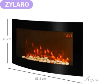 Sfeerhaard Elektrisch - Haard met Verwarming - Wandhaard met LED-vlameffect - 7 Vlamkleuren - 1000/2000 W - Openhaard met Timer, Regelbare Thermostaat - Decoratieve Haardkachel - Kachel - Zwart