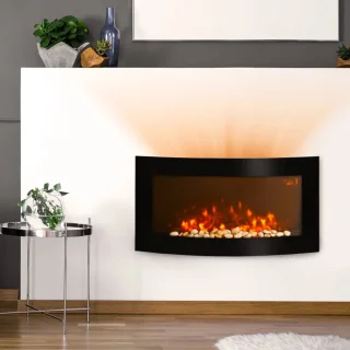 Sfeerhaard Elektrisch - Haard met Verwarming - Wandhaard met LED-vlameffect - 7 Vlamkleuren - 1000/2000 W - Openhaard met Timer, Regelbare Thermostaat - Decoratieve Haardkachel - Kachel - Zwart