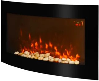 Sfeerhaard Elektrisch - Haard met Verwarming - Wandhaard met LED-vlameffect - 7 Vlamkleuren - 1000/2000 W - Openhaard met Timer, Regelbare Thermostaat - Decoratieve Haardkachel - Kachel - Zwart