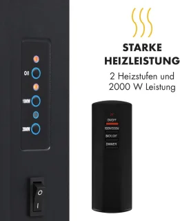Elektrische wandhaard met vlamsimulatie en afstandsbediening - 1000W/2000W