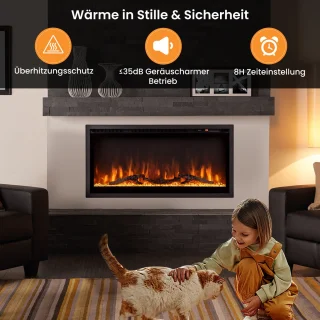 COSTWAY Elektrische open haard, 36 inch, 750 W/1500 W, met touchscreen en afstandsbediening en 8H timer, wandhaard, elektrische vlammen in 9 kleuren met 5 helderheidsniveaus, 91,5 x 45 x 14 cm