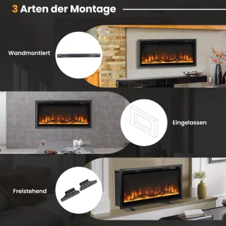 COSTWAY Elektrische open haard, 36 inch, 750 W/1500 W, met touchscreen en afstandsbediening en 8H timer, wandhaard, elektrische vlammen in 9 kleuren met 5 helderheidsniveaus, 91,5 x 45 x 14 cm