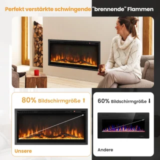 COSTWAY Elektrische open haard, 36 inch, 750 W/1500 W, met touchscreen en afstandsbediening en 8H timer, wandhaard, elektrische vlammen in 9 kleuren met 5 helderheidsniveaus, 91,5 x 45 x 14 cm