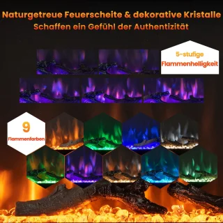 COSTWAY Elektrische open haard, 36 inch, 750 W/1500 W, met touchscreen en afstandsbediening en 8H timer, wandhaard, elektrische vlammen in 9 kleuren met 5 helderheidsniveaus, 91,5 x 45 x 14 cm