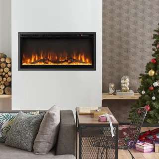 COSTWAY Elektrische open haard, 36 inch, 750 W/1500 W, met touchscreen en afstandsbediening en 8H timer, wandhaard, elektrische vlammen in 9 kleuren met 5 helderheidsniveaus, 91,5 x 45 x 14 cm