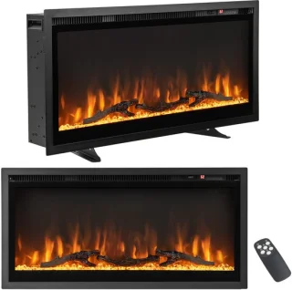 COSTWAY Elektrische open haard, 36 inch, 750 W/1500 W, met touchscreen en afstandsbediening en 8H timer, wandhaard, elektrische vlammen in 9 kleuren met 5 helderheidsniveaus, 91,5 x 45 x 14 cm