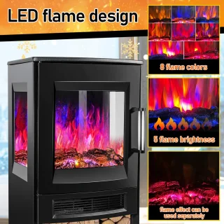 Elektrische haard Zwart - Elektrische kachel - 900W/1800W – 3 zijdige Panorama Openhaard – Zwart