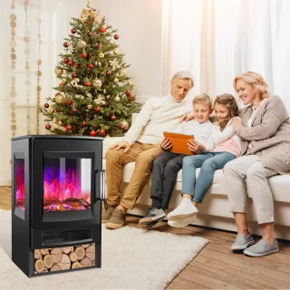 Elektrische haard Zwart - Elektrische kachel - 900W/1800W – 3 zijdige Panorama Openhaard – Zwart