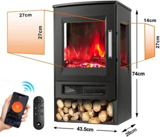 Elektrische haard Zwart - Elektrische kachel - 900W/1800W – 3 zijdige Panorama Openhaard – Zwart