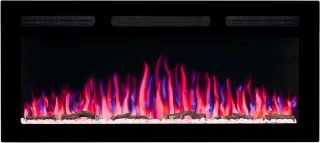 Elektrische Haard Ganeey LumaFire AF40WR – Inbouw & Wandmontage – 3D Realistisch Vlameffect met LED Verlichting & Knettereffect – 900/1800W Verwarming met Thermostaat, Timer & Afstandsbediening – Modern Zwart Design – Energiezuinig – Geschikt tot 30m